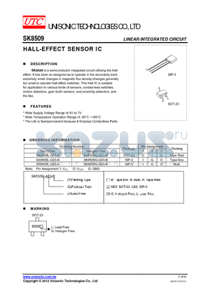 SK8509L-AE3-R datasheet - HALL-EFFECT SENSOR IC
