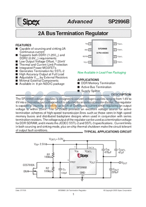 SP2996BEN datasheet - 2A Bus Termination Regulator