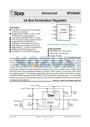 SP2996BEN/TR datasheet - 2A Bus Termination Regulator