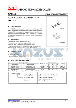 SK8552G-G03-B datasheet - LOW VOLTAGE OPERATION HALL IC