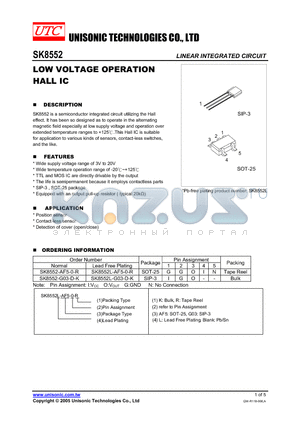 SK8552L-G03-D-K datasheet - LOW VOLTAGE OPERATION HALL IC