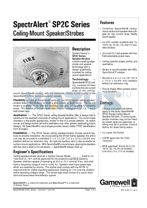 SP2C24115 datasheet - Ceiling-Mount Speaker/Strobes