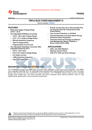 TPS65232A0RHAR datasheet - TRIPLE BUCK POWER MANAGEMENT IC