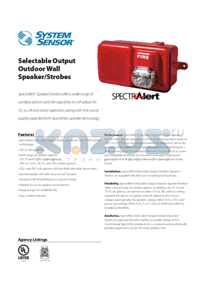SP2R1224MCK datasheet - Selectable Output Outdoor Wall Speaker/Strobes