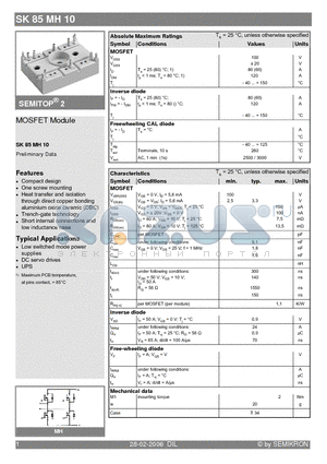 SK85MH10_06 datasheet - MOSFET Module