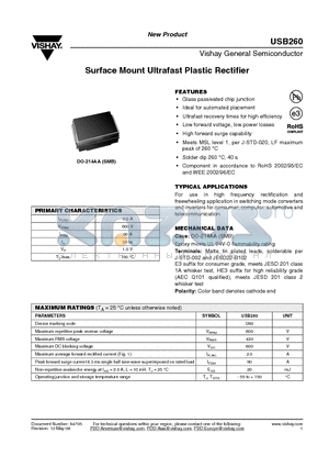 USB260-E3/52T datasheet - Surface Mount Ultrafast Plastic Rectifier