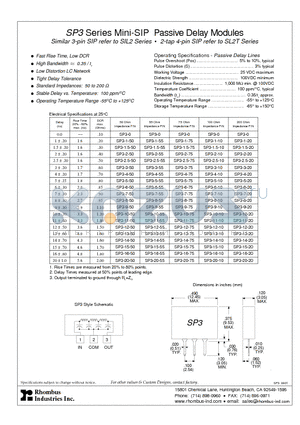 SP3 datasheet - SP3 Series Mini-SIP Passive Delay Modules