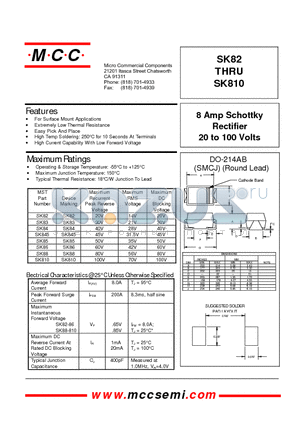 SK88 datasheet - 8 Amp Schottky Rectifier 20 to 100 Volts