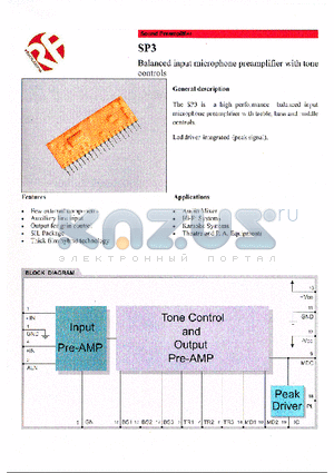 SP3 datasheet - Balanced input microphone preamplifier with tone controls