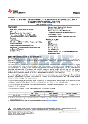 TPS65253 datasheet - 4.5-V TO 16-V INPUT, HIGH CURRENT, SYNCHRONOUS STEP DOWN DUAL BUCK