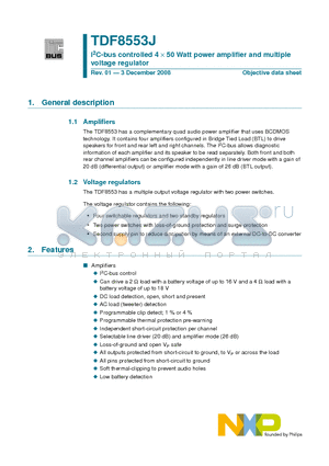 TDF8553J datasheet - I2C-bus controlled 4 X 50 Watt power amplifier and multiple voltage regulator