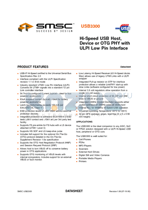 USB3300 datasheet - Hi-Speed USB Host, Device or OTG PHY with ULPI Low Pin Interface