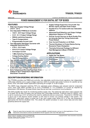 TPS65231 datasheet - POWER MANAGEMENT IC FOR DIGITAL SET TOP BOXES