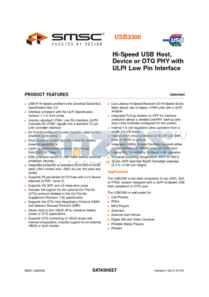 USB3300 datasheet - Hi-Speed USB Host, Device or OTG PHY with ULPI Low Pin Interface