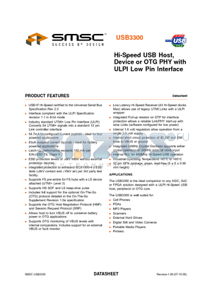 USB3300-EZK datasheet - Hi-Speed USB Host, Device or OTG PHY with ULPI Low Pin Interface