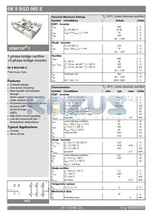 SK8BGD065E datasheet - 1-phase bridge rectifier 3-phase bridge inverter