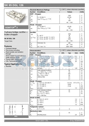 SK95DGL126 datasheet - 3-phase bridge rectifier  brake chopper