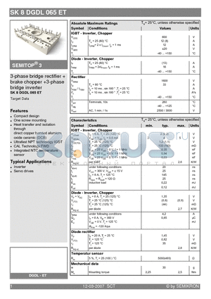 SK8DGDL065ET datasheet - 3-phase bridge rectifier  brake chopper 3-phase bridge inverter