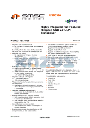 USB3320C-EZK datasheet - Highly Integrated Full Featured Hi-Speed USB 2.0 ULPI Transceiver