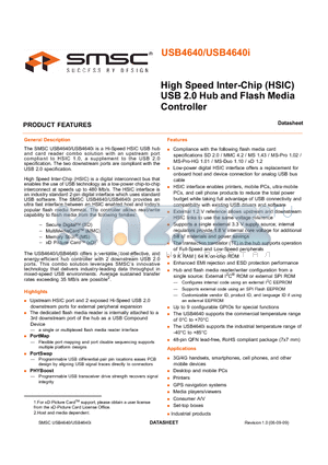 USB4640 datasheet - High Speed Inter-Chip (HSIC) USB 2.0 Hub and Flash Media Controller