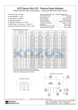 SP3-15-10 datasheet - SP3 Series Mini-SIP Passive Delay Modules