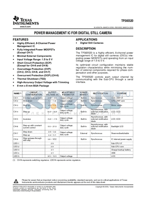 TPS65520ZVDR datasheet - POWER MANAGEMENT IC FOR DIGITAL STILL CAMERA