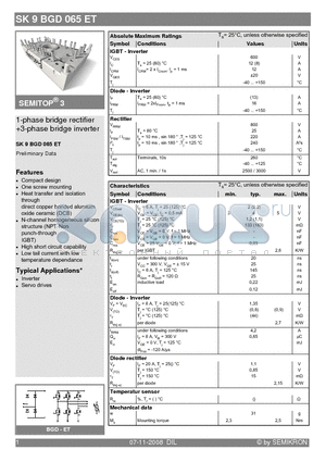 SK9BGD065ET datasheet - 1-phase bridge rectifier 3-phase bridge inverter