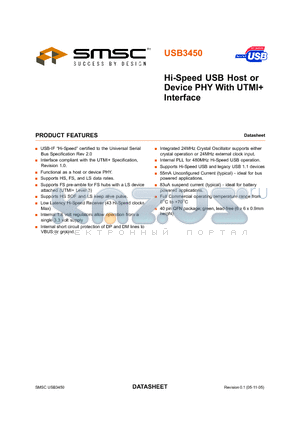 USB3450 datasheet - HI-SPEED USB HOST OR DEVICE PHY WITH UTMIINTERFACE