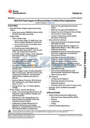 TPS65381QDAPRQ1 datasheet - Multi-Rail Power Supply for Microcontrollers in Safety-Critical Applications