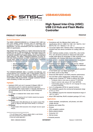 USB4640-HZH datasheet - High Speed Inter-Chip (HSIC) USB 2.0 Hub and Flash Media Controller