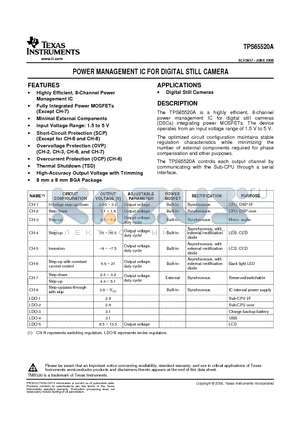 TPS65520AZVDR datasheet - POWER MANAGEMENT IC FOR DIGITAL STILL CAMERA