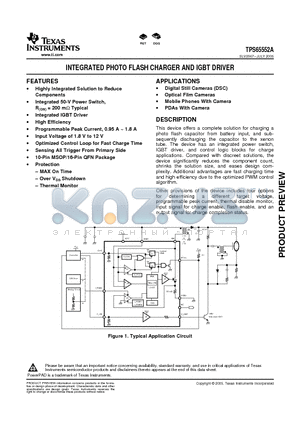 TPS65552A datasheet - INTEGRATED PHOTO FLASH CHARGER AND IGBT DRIVER