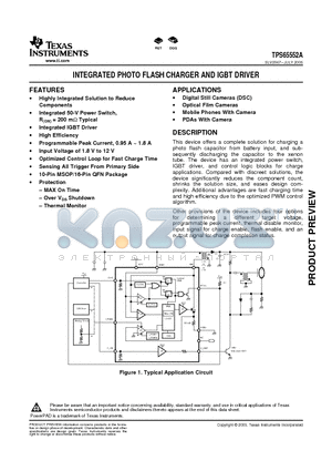 TPS65552ARGT datasheet - INTEGRATED PHOTO FLASH CHARGER AND IGBT DRIVER