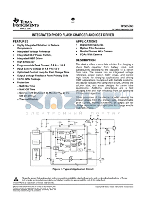 TPS65560 datasheet - INTEGRATED PHOTO FLASH CHARGER AND IGBT DRIVER