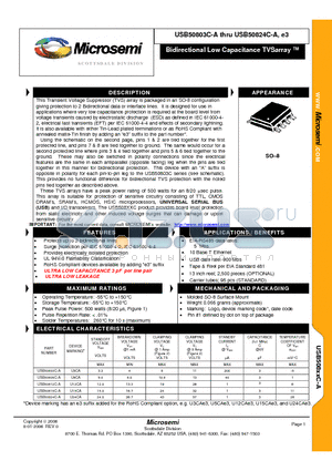 USB50803C-AE3 datasheet - Bidirectional Low Capacitance TVSarray 