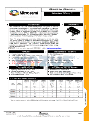 USB50424CE3 datasheet - Bidirectional TVSarray 