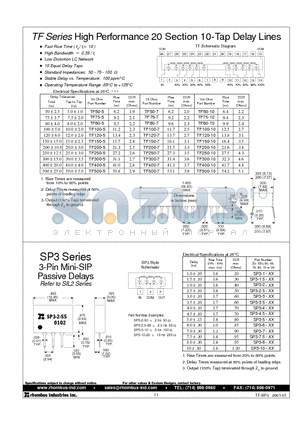 SP3-5-10 datasheet - TF Series High Performance 20 Section 10-Tap Delay Lines / SP3 Series