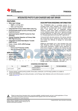 TPS65563ARGTR datasheet - INTEGRATED PHOTO FLASH CHARGER AND IGBT DRIVER