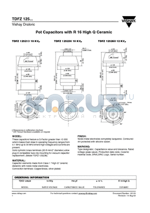 TDFZ125213 datasheet - Pot Capacitors with R 16 High Q Ceramic