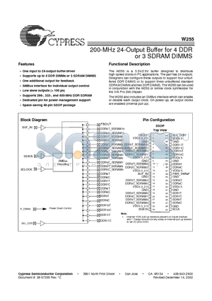 W255H datasheet - 200-MPz 24-Output Buffer for 4DDR or 3 SDRAM DIMMS