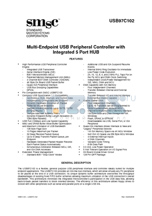 USB97C102 datasheet - Multi-Endpoint USB Peripheral Controller with Integrated 5 Port HUB