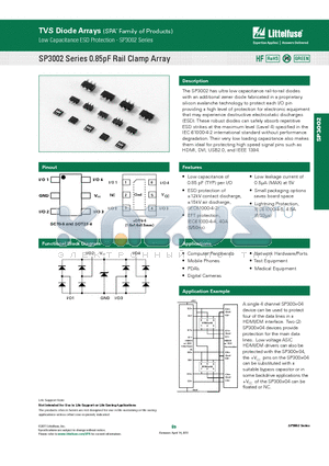 SP3002_11 datasheet - SP3002 Series 0.85pF Rail Clamp Array