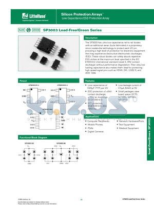SP3003 datasheet - Low Capacitance ESD Protection Array