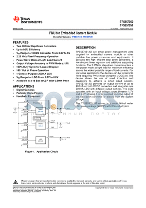 TPS657051YZHT datasheet - PMU for Embedded Camera Module