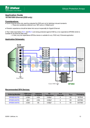 SP3003-04XTG datasheet - Some Ethernet ports only need be protected for ESD and not for lightning induced transients