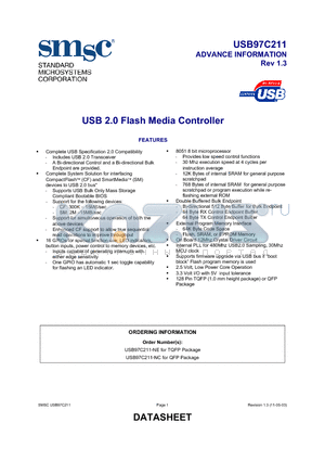 USB97C211-NE datasheet - USB 2.0 Flash Media Controller