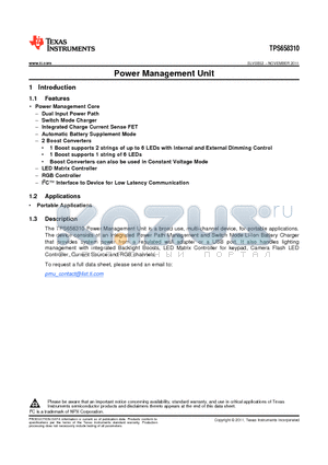 TPS658310YFFR datasheet - Power Management Unit