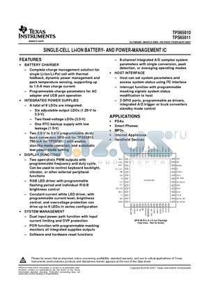 TPS65810RTQTG4 datasheet - SINGLE-CELL Li-ION BATTERY- AND POWER-MANAGEMENT IC