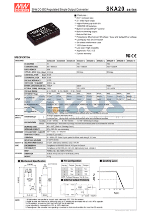 SKA20C-05 datasheet - 20W DC-DC Regulated Single Output Converter