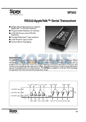 SP303 datasheet - RS232/AppleTalk TM Serial Transceiver